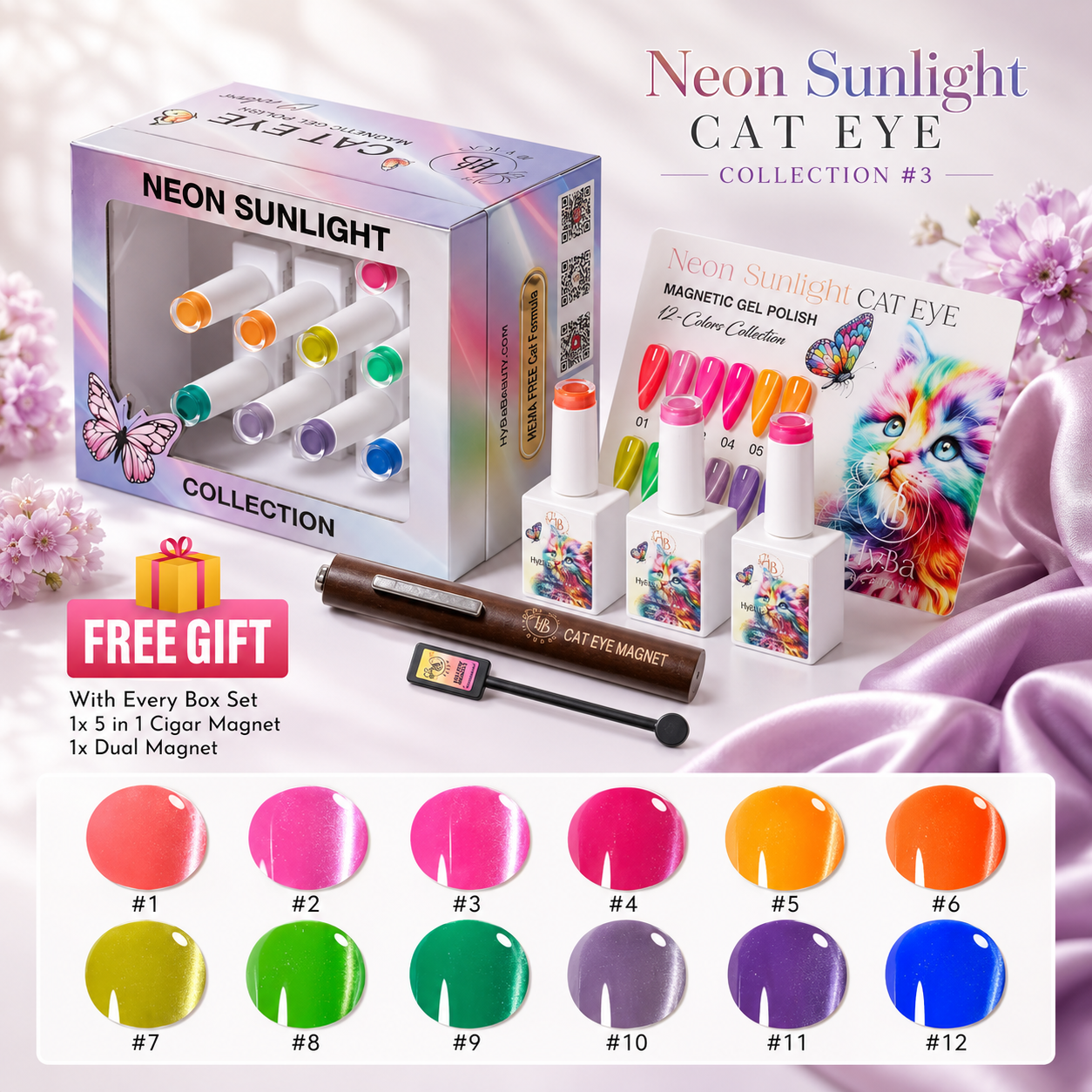 Neon Sunlight Cat Eye Collection #3 - Magnetic Gel Polish - Full Set - 12 Colors