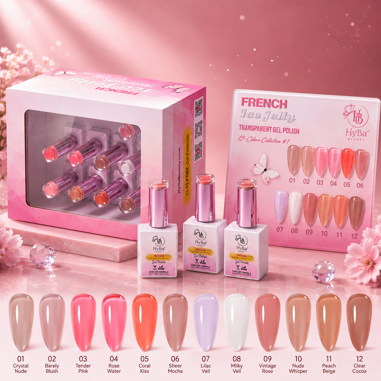 French Ice Jelly Gel Polish Collection 1- Full Set - 12 Colors