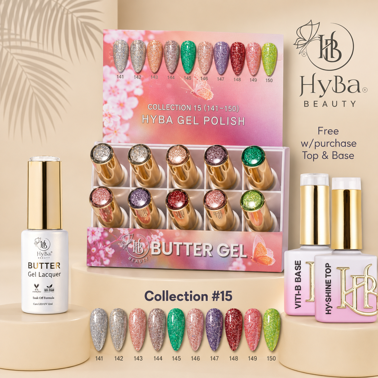 Butter Gel Polish Series Collection 15 (Colors #141-#150) - Free Top & Base