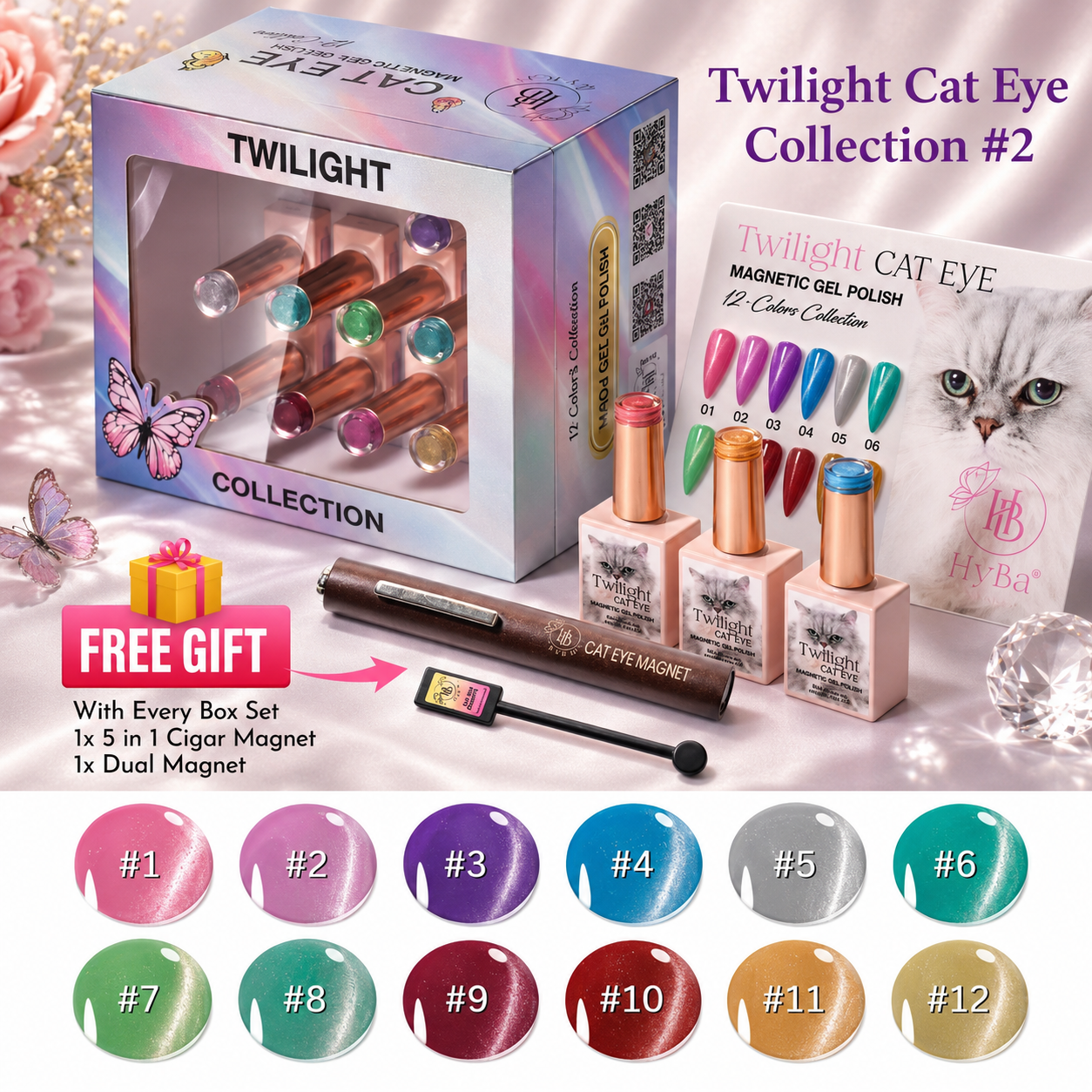 Twilight Cat Eye Collection #2 - Magnetic Gel Polish - Box Set (T01-T12) - 12 Colors