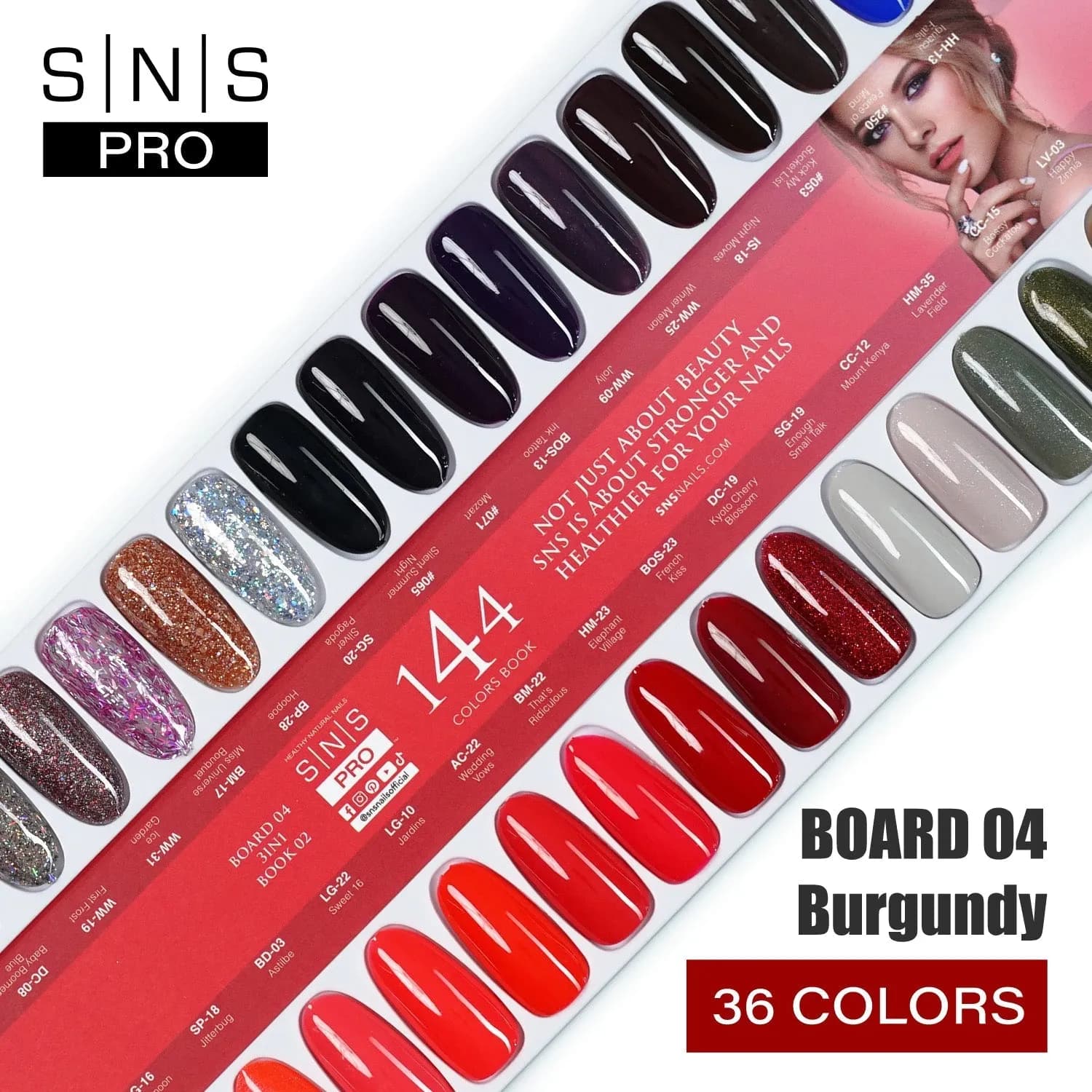 SNS Pro Dipping Powder - Set 36 Colors - Board 4 (109 - 144) - Burgundy Collection